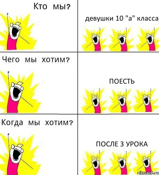 девушки 10 "a" класса поесть после 3 урока, Комикс Что мы хотим