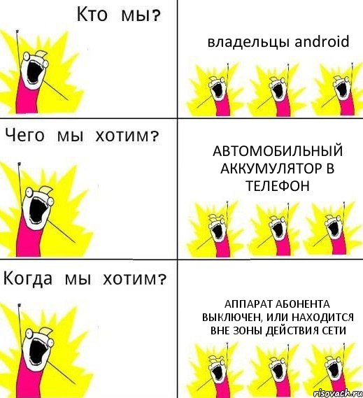 владельцы android автомобильный аккумулятор в телефон аппарат абонента выключен, или находится вне зоны действия сети, Комикс Что мы хотим