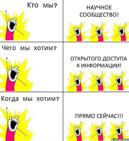 НАУЧНОЕ СООБЩЕСТВО! ОТКРЫТОГО ДОСТУПА К ИНФОРМАЦИИ! ПРЯМО СЕЙЧАС!!!, Комикс Что мы хотим