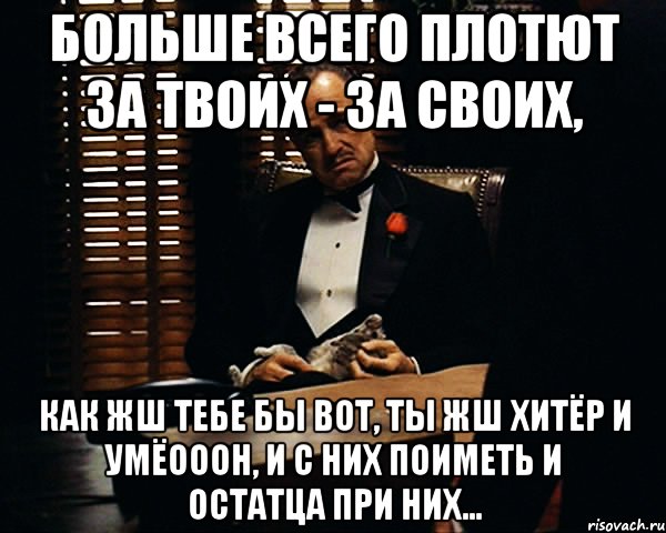 больше всего плотют за твоих - за своих, как жш тебе бы вот, ты жш хитёр и умёооон, и с них поиметь и остатца при них..., Мем Дон Вито Корлеоне