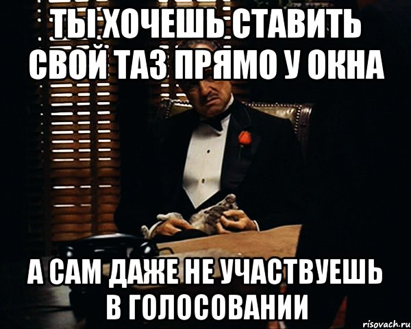 Ты хочешь ставить свой таз прямо у окна А сам даже не участвуешь в голосовании, Мем Дон Вито Корлеоне