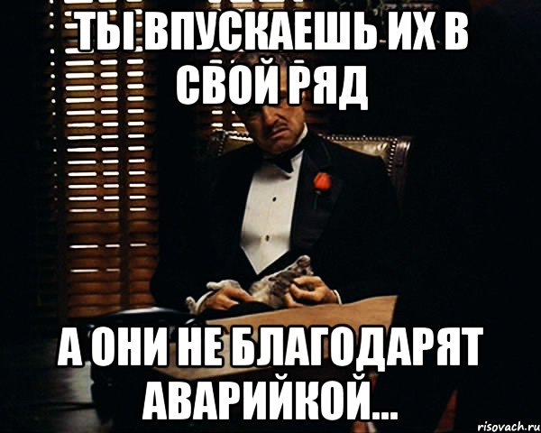 Ты впускаешь их в свой ряд а они не благодарят аварийкой..., Мем Дон Вито Корлеоне