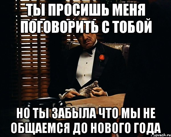 ты просишь меня поговорить с тобой но ты забыла что мы не общаемся до нового года, Мем Дон Вито Корлеоне