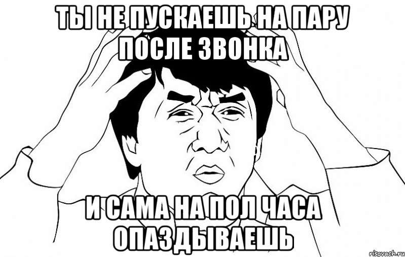 Ты не пускаешь на пару после звонка И сама на пол часа опаздываешь, Мем ДЖЕКИ ЧАН