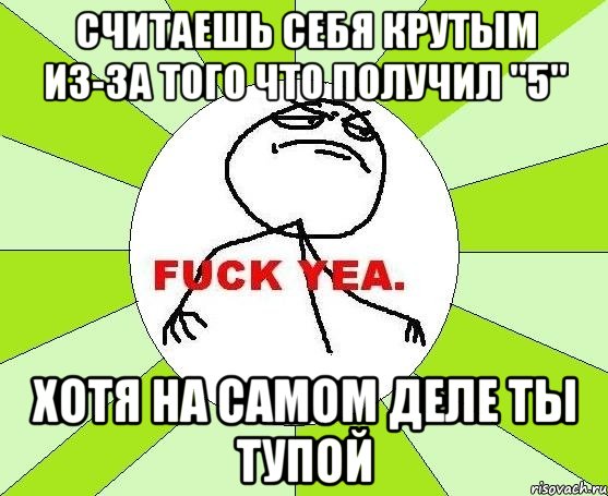 считаешь себя крутым из-за того что получил "5" хотя на самом деле ты тупой, Мем фак е