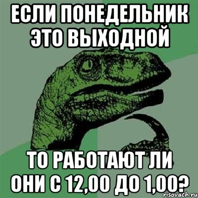 Если понедельник это выходной то работают ли они с 12,00 до 1,00?, Мем Филосораптор