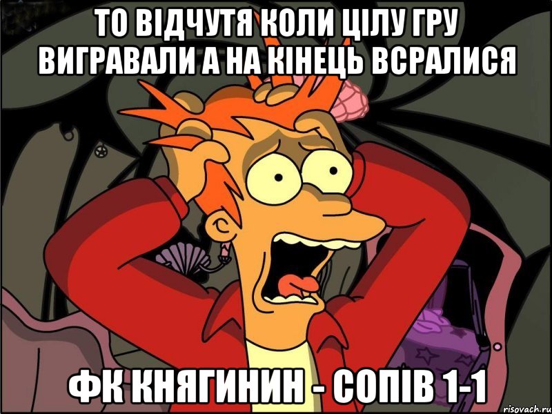 То відчутя коли цілу гру вигравали а на кінець всралися ФК княгинин - Сопів 1-1, Мем Фрай в панике