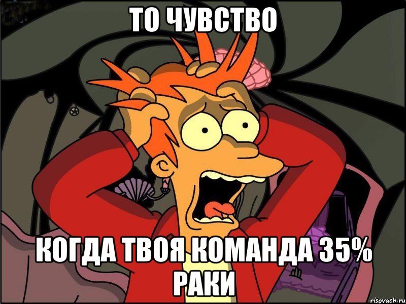 То чувство Когда твоя команда 35% раки, Мем Фрай в панике