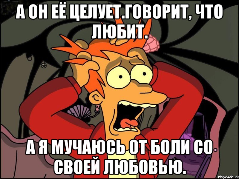 А он её целует.Говорит, что любит. А я мучаюсь от боли со своей любовью., Мем Фрай в панике