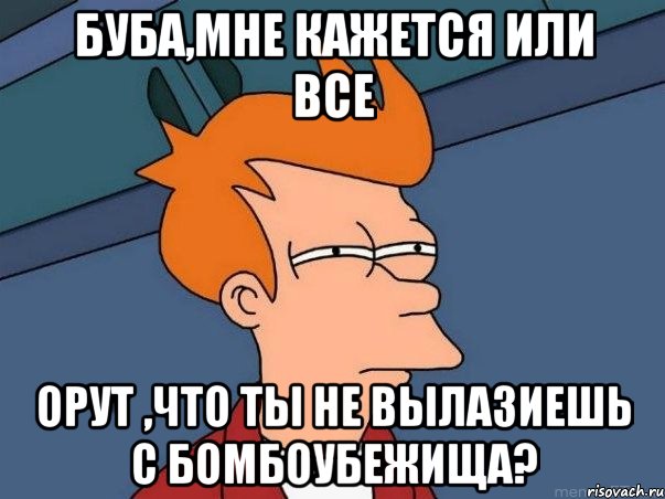 БУБА,МНЕ КАЖЕТСЯ ИЛИ ВСЕ ОРУТ ,ЧТО ТЫ НЕ ВЫЛАЗИЕШЬ С БОМБОУБЕЖИЩА?, Мем  Фрай (мне кажется или)