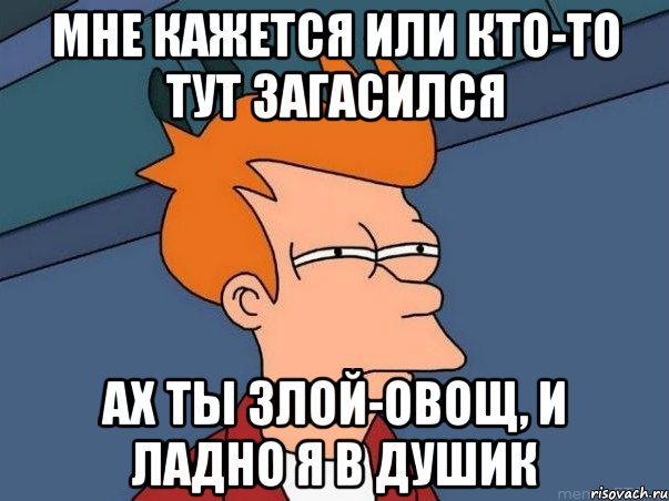 мне кажется или кто-то тут загасился ах ты злой-овощ, и ладно я в душик, Мем  Фрай (мне кажется или)