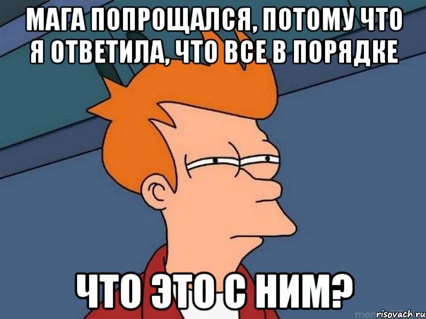 Мага попрощался, потому что я ответила, что все в порядке Что это с ним?, Мем  Фрай (мне кажется или)