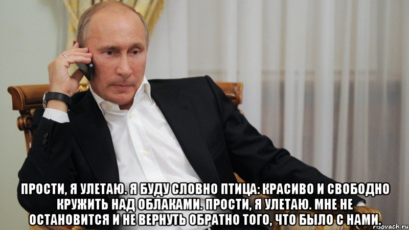  Прости, я улетаю. Я буду словно птица: Красиво и свободно кружить над облаками. Прости, я улетаю. Мне не остановится И не вернуть обратно того, что было с нами., Мем АЛЛО