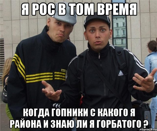 Я рос в том время Когда гопники с какого я района и знаю ли я горбатого ?