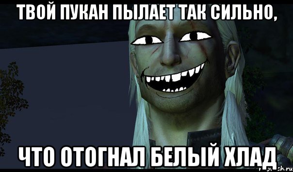 Твой пукан пылает так сильно, что отогнал Белый Хлад, Мем e