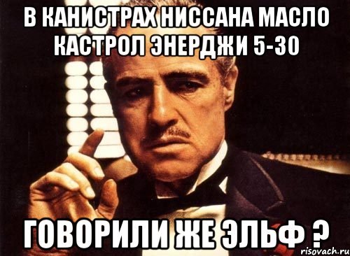 в канистрах ниссана масло кастрол энерджи 5-30 Говорили же Эльф ?, Мем крестный отец