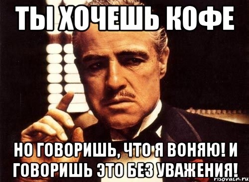 Ты хочешь кофе но говоришь, что я воняю! И говоришь это без уважения!, Мем крестный отец