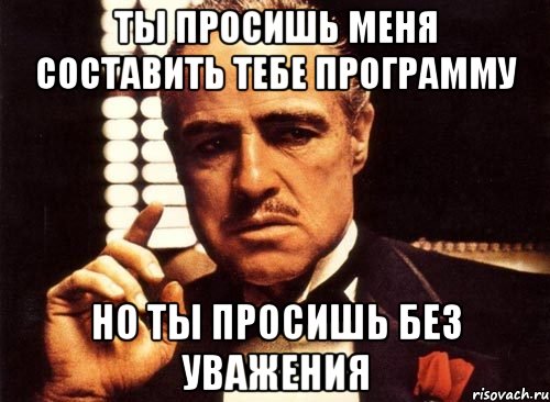 ты просишь меня составить тебе программу но ты просишь без уважения, Мем крестный отец