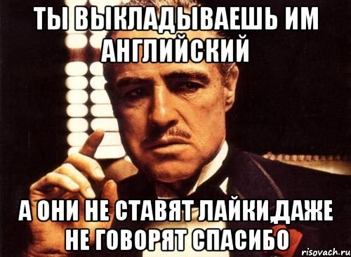 ТЫ ВЫКЛАДЫВАЕШЬ ИМ АНГЛИЙСКИЙ А ОНИ НЕ СТАВЯТ ЛАЙКИ,ДАЖЕ НЕ ГОВОРЯТ СПАСИБО, Мем крестный отец