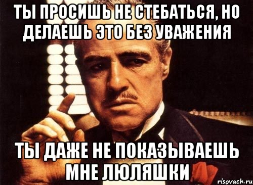 ТЫ ПРОСИШЬ НЕ СТЕБАТЬСЯ, НО ДЕЛАЕШЬ ЭТО БЕЗ УВАЖЕНИЯ ТЫ ДАЖЕ НЕ ПОКАЗЫВАЕШЬ МНЕ ЛЮЛЯШКИ, Мем крестный отец