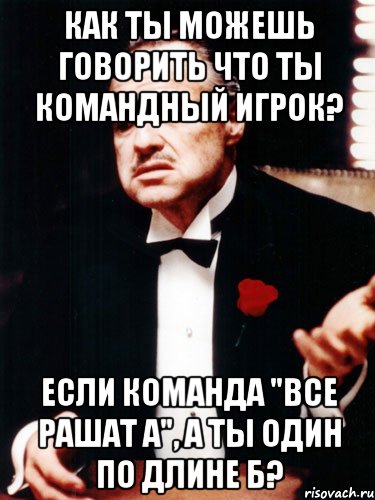 Как ты можешь говорить что ты командный игрок? Если команда "все рашат А", а ты один по длине Б?, Мем ты делаешь это без уважения