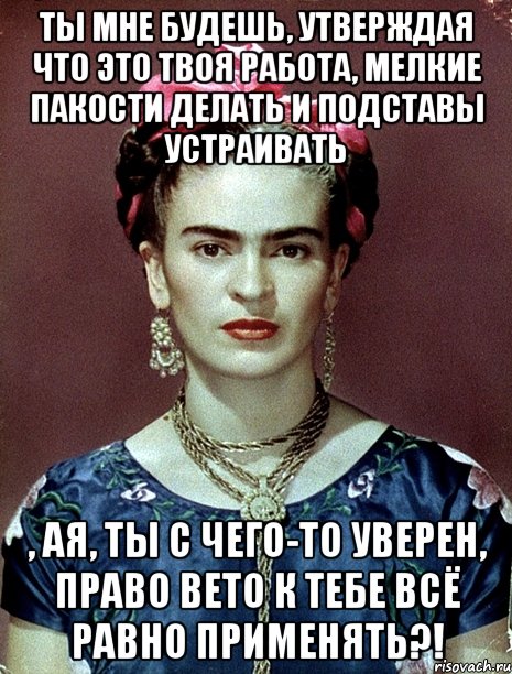 ты мне будешь, утверждая что это твоя работа, мелкие пакости делать и подставы устраивать , ая, ты с чего-то уверен, право вето к тебе всё равно применять?!, Мем Magdalena Carmen Frieda Kahlo Ca