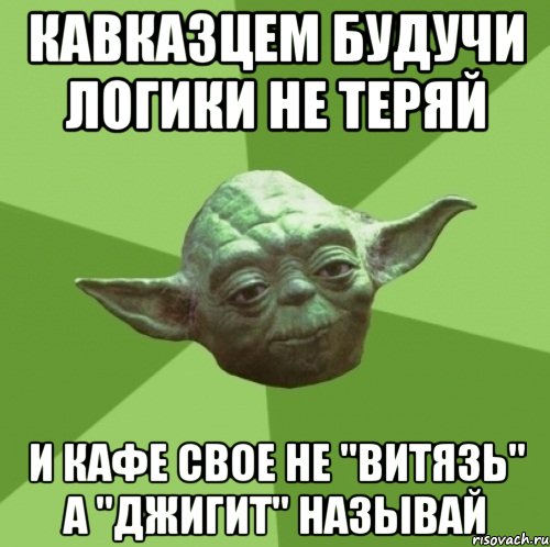 Кавказцем будучи логики не теряй и кафе свое не "витязь" а "джигит" называй, Мем Мастер Йода