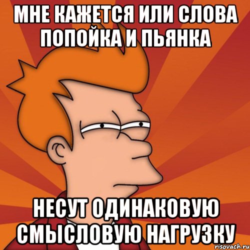 Мне кажется или слова попойка и пьянка Несут одинаковую смысловую нагрузку