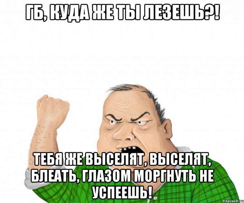 ГБ, куда же ты лезешь?! Тебя же выселят, выселят, блеать, глазом моргнуть не успеешь!, Мем мужик