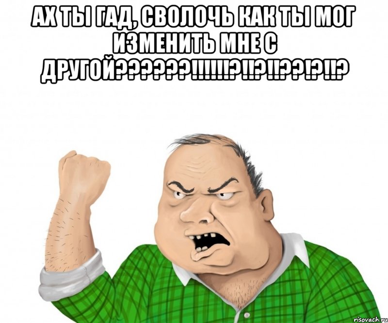 Ах ты гад, сволочь как ты мог изменить мне с другой??????!!!!!!?!!?!!??!?!!? 