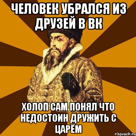 Человек убрался из друзей в ВК Холоп сам понял что недостоин дружить с царём, Мем Не царское это дело