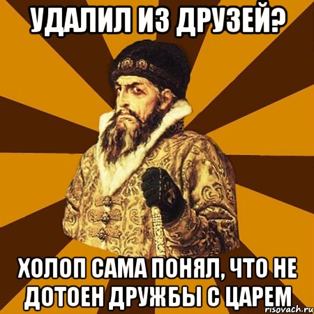 удалил из друзей? холоп сама понял, что не дотоен дружбы с царем, Мем Не царское это дело