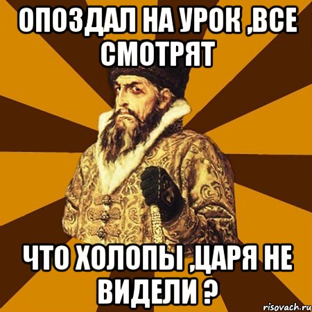 опоздал на урок ,все смотрят что холопы ,царя не видели ?, Мем Не царское это дело