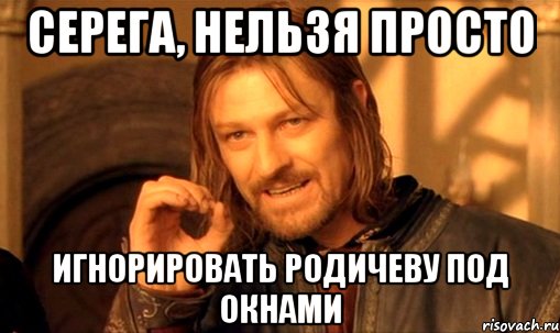 СЕРЕГА, НЕЛЬЗЯ ПРОСТО ИГНОРИРОВАТЬ РОДИЧЕВУ ПОД ОКНАМИ, Мем Нельзя просто так взять и (Боромир мем)