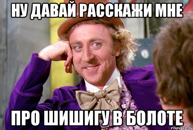 Ну давай расскажи мне про шишигу в болоте, Мем Ну давай расскажи (Вилли Вонка)