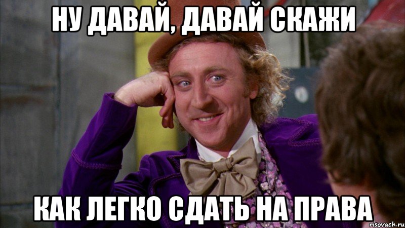 ну давай, давай скажи как легко сдать на права, Мем Ну давай расскажи (Вилли Вонка)