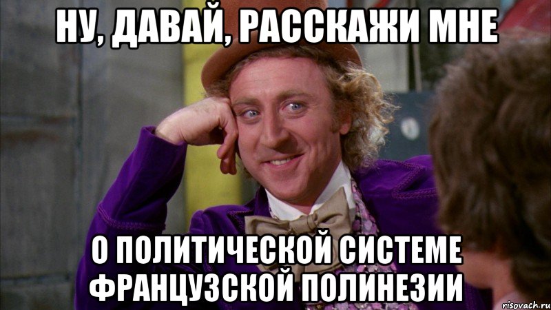 Ну, давай, расскажи мне о политической системе Французской Полинезии, Мем Ну давай расскажи (Вилли Вонка)