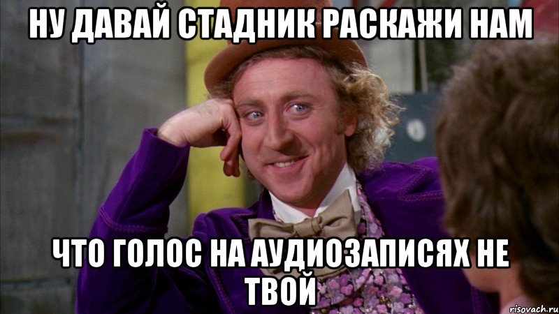 Ну давай Стадник раскажи нам Что голос на аудиозаписях не твой, Мем Ну давай расскажи (Вилли Вонка)