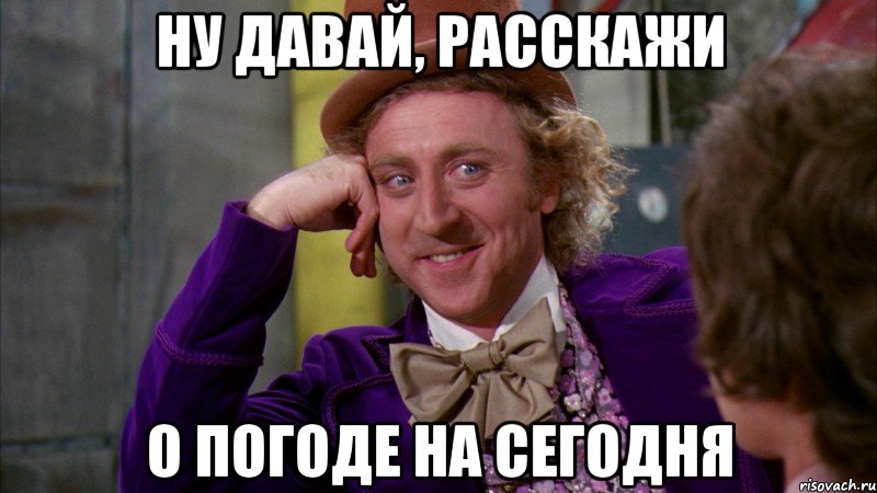 ну давай, расскажи о погоде на сегодня, Мем Ну давай расскажи (Вилли Вонка)