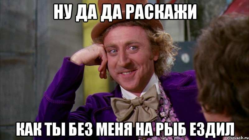 Ну да да Раскажи как ты без меня на рыб ездил, Мем Ну давай расскажи (Вилли Вонка)