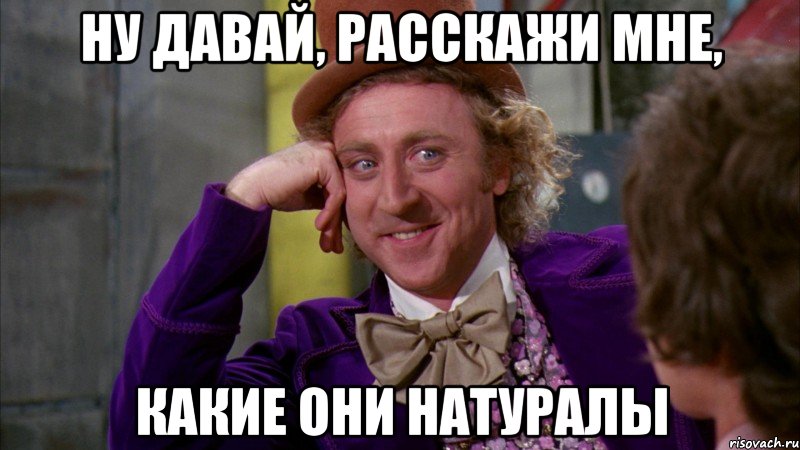 ну давай, расскажи мне, какие они натуралы, Мем Ну давай расскажи (Вилли Вонка)