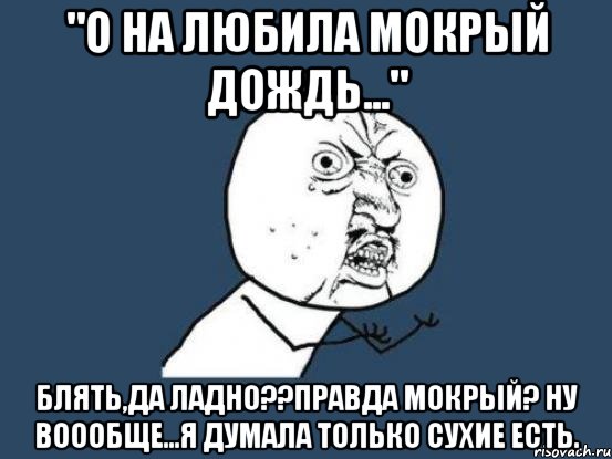 "о на любила мокрый дождь..." блять,да ладно??правда мокрый? ну воообще...я думала только сухие есть., Мем Ну почему