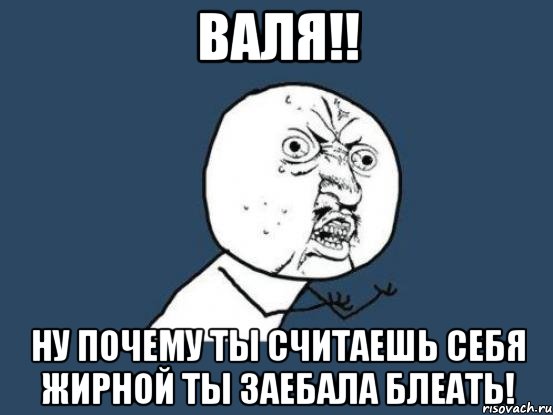 Валя!! Ну почему ты считаешь себя жирной Ты заебала блеать!, Мем Ну почему