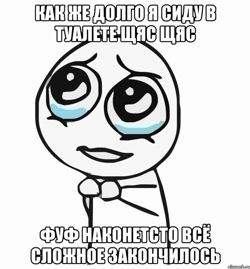 КАК ЖЕ ДОЛГО Я СИДУ В ТУАЛЕТЕ ЩЯС ЩЯС ФУФ НАКОНЕТСТО ВСЁ СЛОЖНОЕ ЗАКОНЧИЛОСЬ, Мем  ну пожалуйста (please)