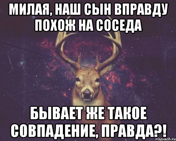 Милая, наш сын вправду похож на соседа Бывает же такое совпадение, правда?!