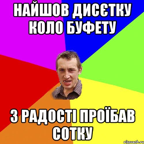 найшов дисєтку коло буфету з радості проїбав сотку, Мем Чоткий паца