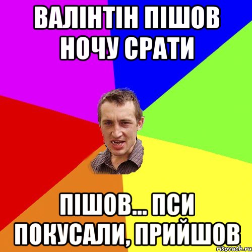 Валінтін пішов ночу срати Пішов... пси покусали, прийшов, Мем Чоткий паца