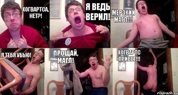 Хогвартса, нет?! Я ведь верил! Мерзкий магл!!! Я тебя убью! Прощай, магл! Хогвартс привет!!!, Комикс  Печалька 90лвл