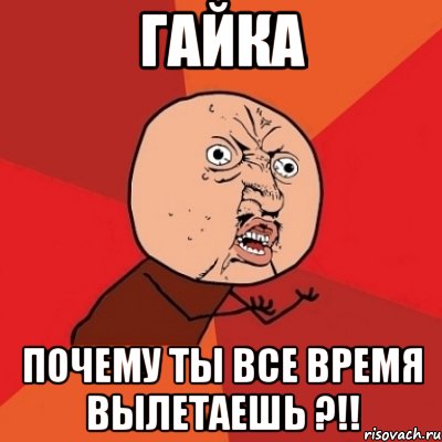 гайка почему ты все время вылетаешь ?!!, Мем Почему