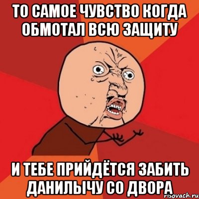 То самое чувство когда обмотал всю защиту И тебе прийдётся забить Данилычу со двора, Мем Почему